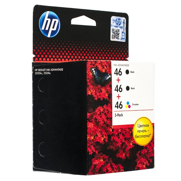 Комплект картриджів №46 чорний, 2 шт + картридж №46 кольоровий HP (F6T40AE) - Фото 1 