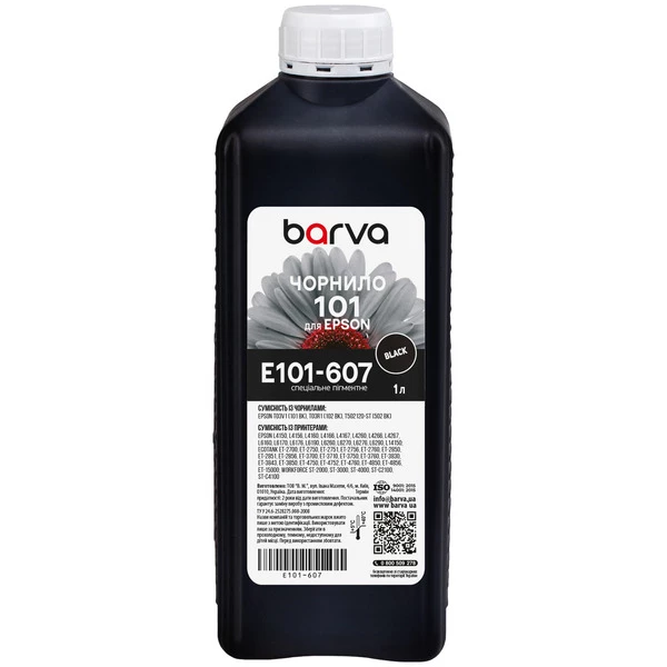 Чорнило для Epson 101 BK спеціальне 1 л, пігментне, чорне Barva (E101-607)