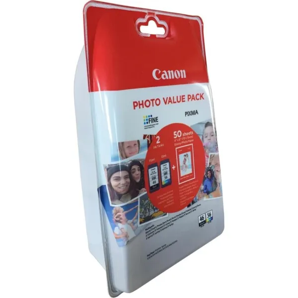 Комплект картридж PG-46 чорний + CL-56 кольоровий + папір 50 арк Canon (9059B003/9059B006) - Фото 2
