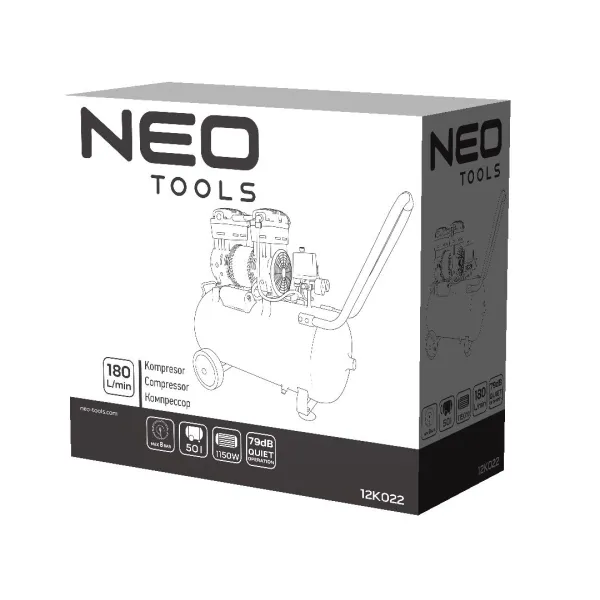Компрессор воздушный 1150Вт, 50л, 180л/мин, 8бар, IP20 Neo Tools (12K022) - Фото 4