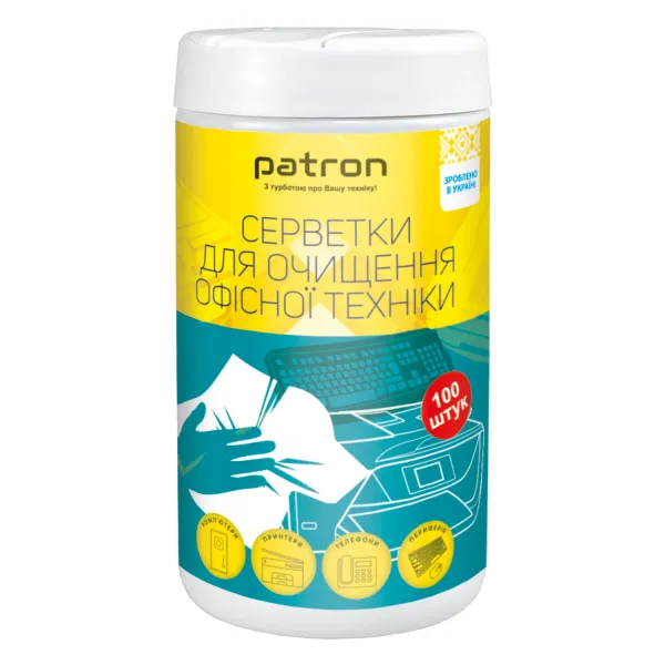 Салфетки для очистки оргтехники, туба 100 шт Patron (F3-028) - Фото 1 