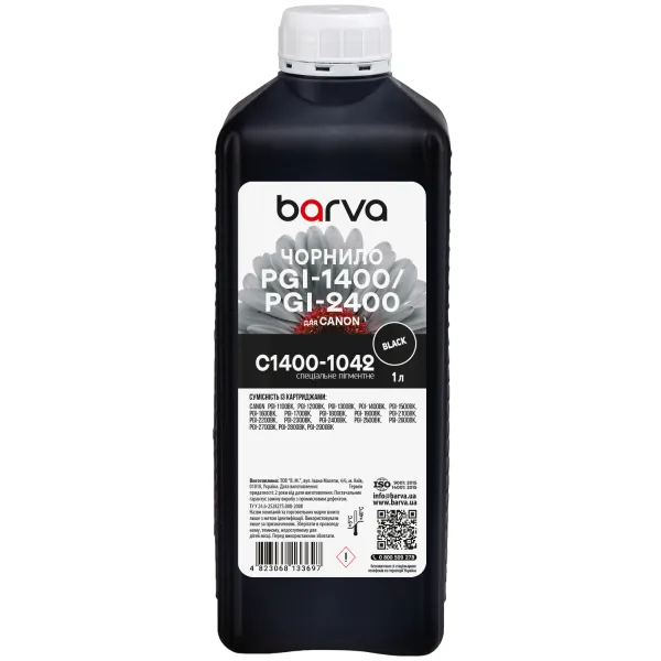 Чорнило для Canon PGI-1400/PGI-2400 BK спеціальне 1 л, пігментне, чорне Barva (C1400-1042)