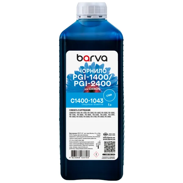 Чорнило для Canon PGI-1400/PGI-2400 C спеціальне 1 л, пігментне, блакитне Barva (C1400-1043)