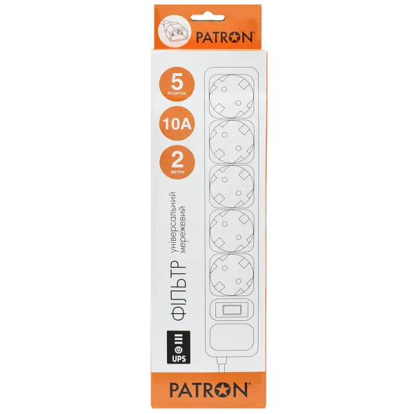 Фільтр мережевий для ДБЖ 5 розеток, 2 м, чорний, 3*1мм2 Patron (SP-1055U) - Фото 2