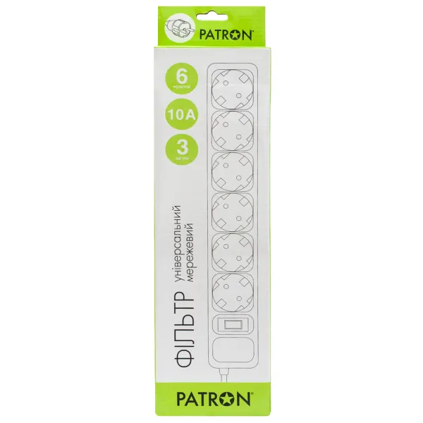 Фільтр мережевий 6 розеток, 3 м, чорний, 3*1мм2 Patron (SP-1063) - Фото 3