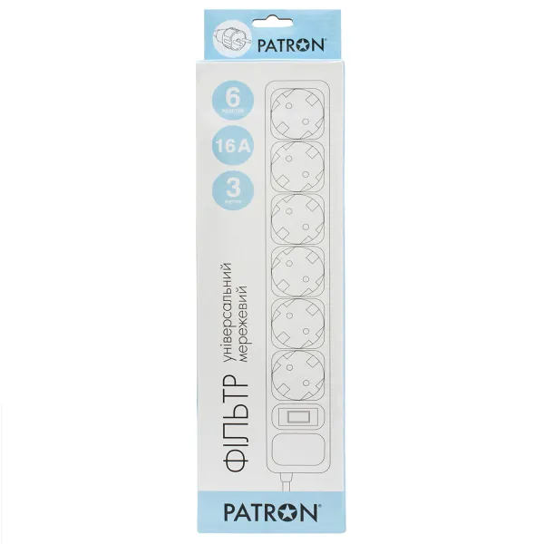 Фільтр мережевий 6 розеток 3 м, чорний, 3*1,5мм2 Patron (SP-1663) - Фото 3