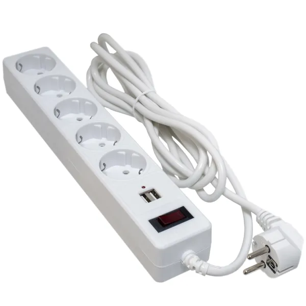 Фільтр мережевий 5 розеток + 2 х USB 2.0 2.1A, 5 м, білий Patron (SP-55-USB)