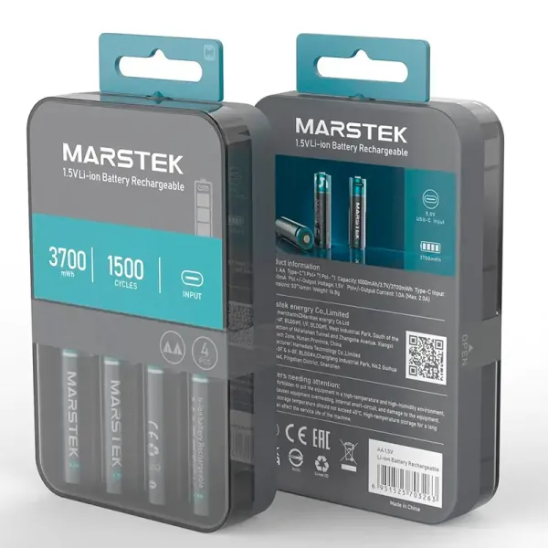 Аккумулятор AA 3700 мВтч, 1,5 В, зарядный порт USB Type-C, 4 шт, с кабелем, Marstek (5070C) - Фото 6