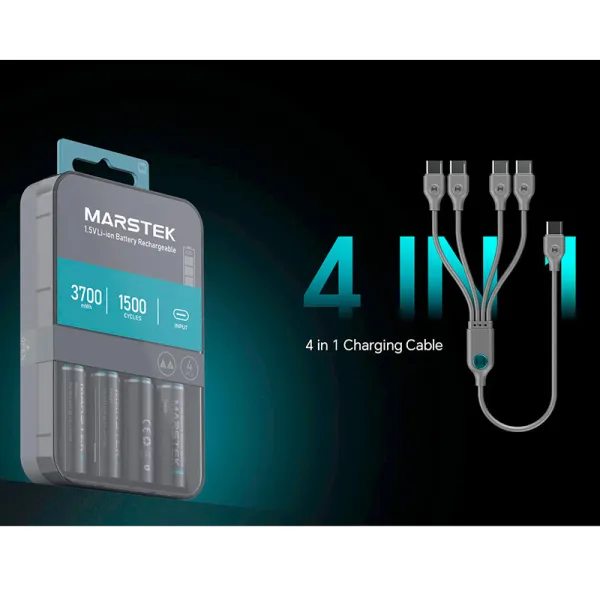 Аккумулятор AA 3700 мВтч, 1,5 В, зарядный порт USB Type-C, 4 шт, с кабелем, Marstek (5070C) - Фото 8